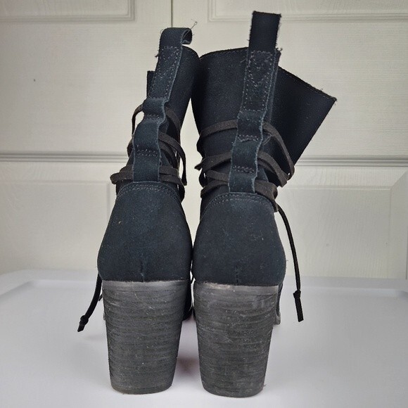 Toms Ankle Boots Mila Bootie Black Suede Leather Heel Slip On Ankle Strap Sz 8 - Picture 10 of 11